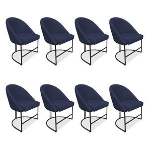 Kit 08 Cadeiras Poltrona De Jantar Bela Veludo Azul Marinho Base Metálica Industrial Preto - Pallazio