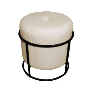Puff Redondo Decorativo Para Sala Argola Grécia Bege Base Pés Preto