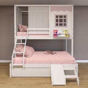 Treliche Casinha Reta Casal Escorregador Cortina Rosa