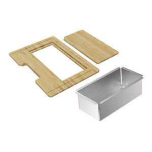 Kit Para Cubas Tramontina Com Tábua Em Madeira 42x40 Cm Com Tábua Auxiliar E Cesto Coador Em A