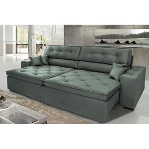 Sofá Austin 3,02m Retrátil, Reclinável Com Molas No Assento E Almofadas, Suede Grafite Cama Inbox