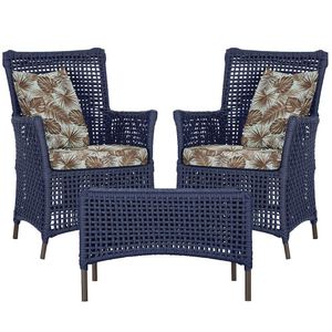 2 Poltronas E 1 Mesa Igapó Alumínio Marrom Corda Náutica E6 Azul