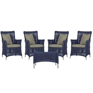 4 Poltronas E 1 Mesa Igapó Alumínio Fendi Corda Náutica E8 Azul