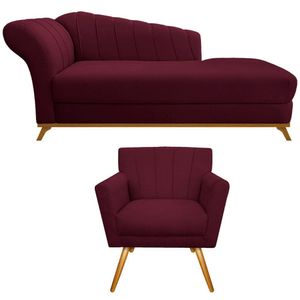 Kit Diva Recamier Vanessa 185cm Lado Direito E 01 Poltrona Laura Suede Cor Bordô