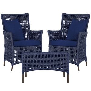 2 Poltronas E 1 Mesa Igapó Alumínio Marrom Corda Náutica E10 Azul