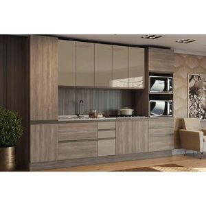 Cozinha Modulada Completa Maxxi 7 Peças 2 Aéreos + 2 Balcões+ 2 Paneleiros + 1 Complemento C7p14 Nogal