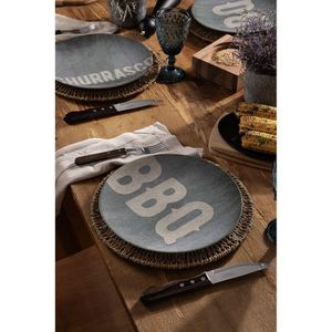 Kit Prato Raso Tramontina Churrasco Stone Em Porcelana 28 Cm 06 Peças