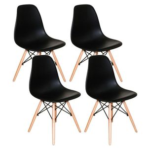 Kit - Mesa Redonda Eames 80 Cm Preto + 4 Cadeiras Eiffel Dsw
