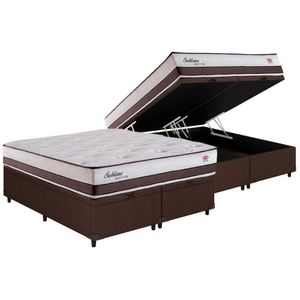 Cama Box Baú Queen: Colchão Molas Masterpocket Ensacadas Herval Maxspring Sublime + Base Crc Courano Brown (158x198)