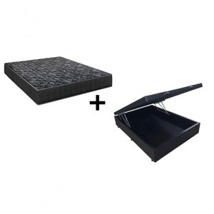 Cama Box Baú Casal 138 Tecido Sintético Preto Com Colchão Lisboa Bello Box Espuma D28 Preto