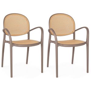 Kit 2 Cadeiras De Jantar Roma Com Braço Para Sala E Cozinha - Marrom Claro