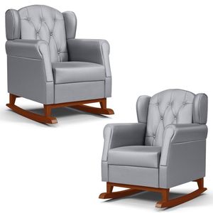Kit 02 Poltronas Amamentação Base Madeira Balanço Lucy P04 Sintético Cinza - Mpozenato