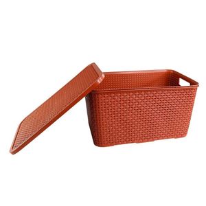 Caixa Organizadora Rattan Tipo Cesto Com Tampa Capacidade 15 Litros Cor Terracota