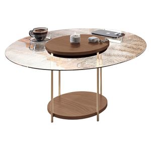Mesa De Centro Sky Redonda Castanho Com Tampo De Vidro - Hb Móveis Castanho