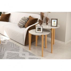 Conj. Mesas Laterais Caribe Off White Perolizado Freijó