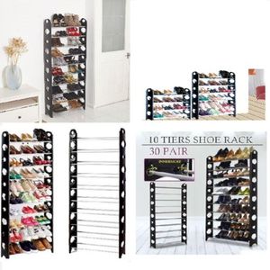 Sapateira 30 Pares 10 Prateleiras Estante Armazenamento Empilhável Suporte Para 60 Tenis Sapatos Organizador Modular