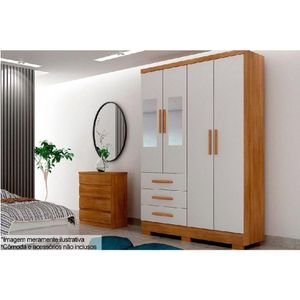 Guarda Roupa 4 Portas (2 C- Espelho) E 3 Gavetas C- Pés -berlim Cumaru-fendi -  Horizonte
