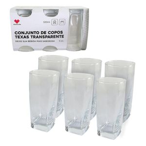Copo De Vidro Transparente 320ml Conjunto Com 6 Peças Estilosas