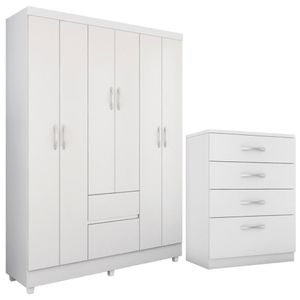 Kit Guarda Roupa Solteiro 6 Portas Flash Ii Cômoda Astral Branco