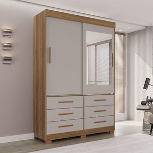 Guarda Roupa New Star 2 Portas 6 Gavetas Com Espelho Salleto Cinamomo/ Off White