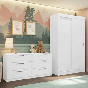 Kit Guarda-roupa Infantil Milano 2 Portas De Correr + Cômoda Branco Madesa Branco
