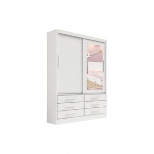 Guarda Roupa Casal Meridian Com Espelho 2 Portas 6 Gavetas Com Pés - D' Doro Branco