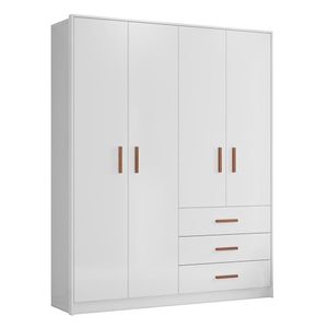 Guarda Roupa Infantil Pérola 4 Portas E 3 Gavetas Branco - Peternella Móveis Branco