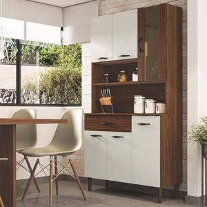 Armário De Cozinha Compacta 6 Portas 1 Gaveta Golden Nogueira-off White-cp-ripado