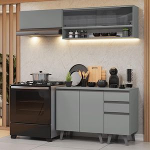 Armário De Cozinha Compacta 200cm Nice Madesa 14 Cinza