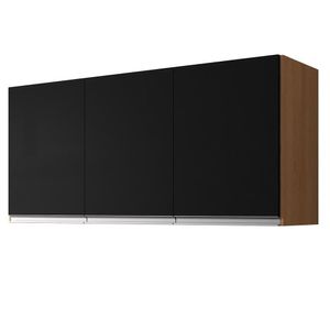 Armário Aéreo Andréia 120cm 3 Portas Amêndoa-preto - Ajl Móveis Amêndoa-preto
