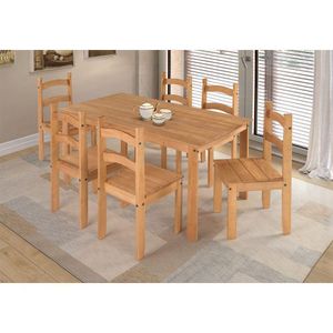 Conjunto De Mesa De Jantar 140x70 Com 6 Cadeiras Madeira Maciça Natural
