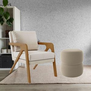 Kit Poltrona E Puff Decorativo Luxo Sala Escritório Lana Linho Bege
