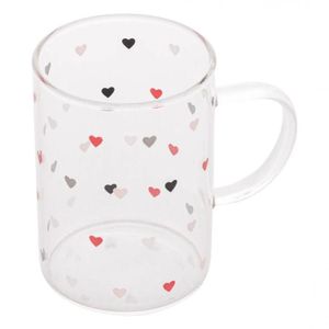 Xícara Caneca De Vidro Corações Love 200 Ml - Lyor