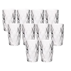 Jogo 10 Copos De Vidro Diamond Diamante Transparente Resistente 400ml Em Casa Tem