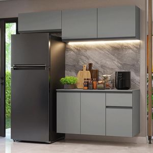 Armário De Cozinha Compacta Suspenso 200cm Cinza Nice Madesa 04xa Cinza