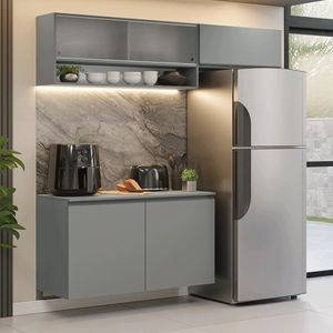Armário De Cozinha Compacta Suspenso 200cm Nice Madesa XA07 Cinza