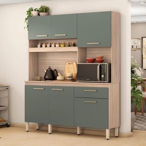 Armário Cozinha Compacta 6 Portas 1 Gaveta 1 Nicho Alamo Avena Menta Avena