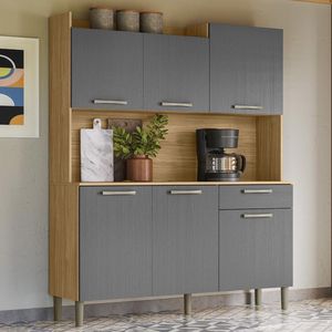 Armário De Cozinha Compacta Mdf 6 Portas 1 Gaveta Gênova Plus Freijó-gris