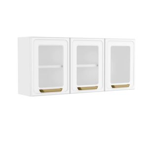 Armário Aéreo De Aço 3 Portas Vidro Bella Bertolini Branco