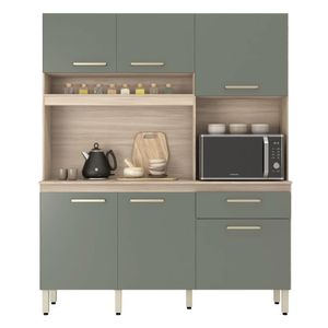 Armário de Cozinha Álamo com 6 Portas e 1 Gaveta Avena/Menta