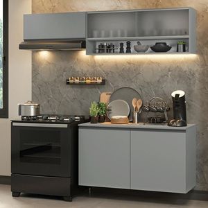 Armário De Cozinha Compacta Suspenso 200cm Nice Madesa 07 Cinza