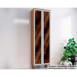Paneleiro De Cozinha Modulado Cristaleira Requinte Com 2 Portas Com Vidro 71x230cm Nature Areia
