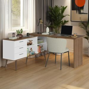Mesa de Estudos em L 3 Gavetas Branco/Rústic Lisboa Madesa