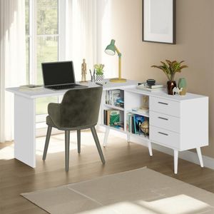 Escrivaninha  de Canto 3 Gavetas Branco Lisboa Madesa