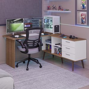 Mesa para Computador Gamer em L 3 Gavetas Branco