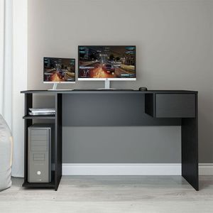Mesa Gamer Com Gaveta 136x75cm Mdp Preto Menu Móveis Preto