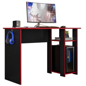 Mesa Para Computador Gamer Slim Preto-vermelho - Peternella Móveis Preto-vermelho
