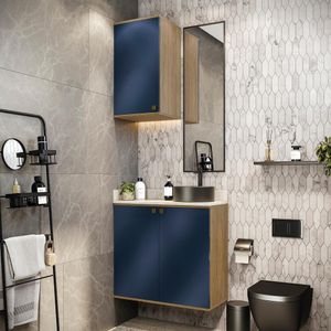 Conjunto Para Banheiro Com Aéreo Kappesberg Celeste 2 Peças Nogueria/azul 80cm