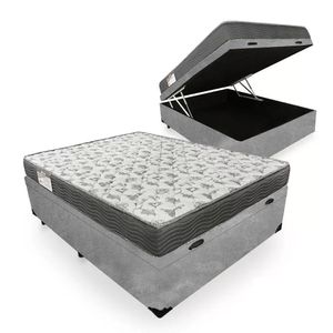 Cama Box Baú Casal Suede + Colchão De Espuma D33 - Sereneprime - 138cm Cinza.