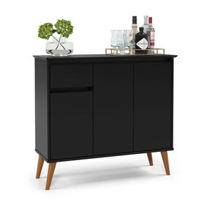 Aparador Buffet Veneza 3 Portas 1 Gaveta 93cm Ej Móveis Preto